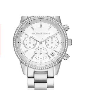 Michael Kors Silver Crystal-Trim Chronograph Watch